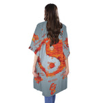 Fire Yin Yang Chinese Zodiac Print Open Front Beach Cover Up