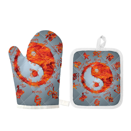 Fire Yin Yang Chinese Zodiac Print Oven Mitt And Pot Holder Set