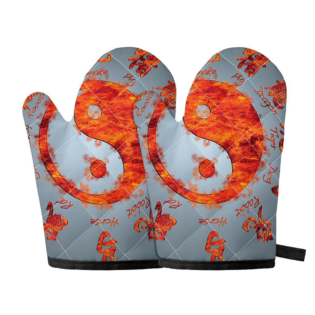 Fire Yin Yang Chinese Zodiac Print Oven Mitts