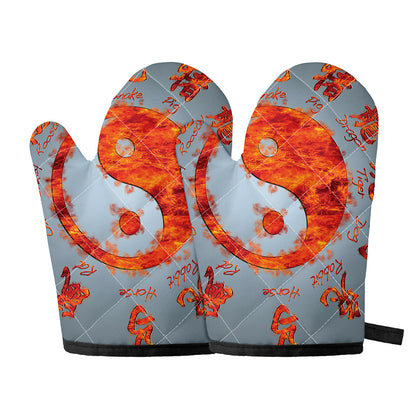 Fire Yin Yang Chinese Zodiac Print Oven Mitts