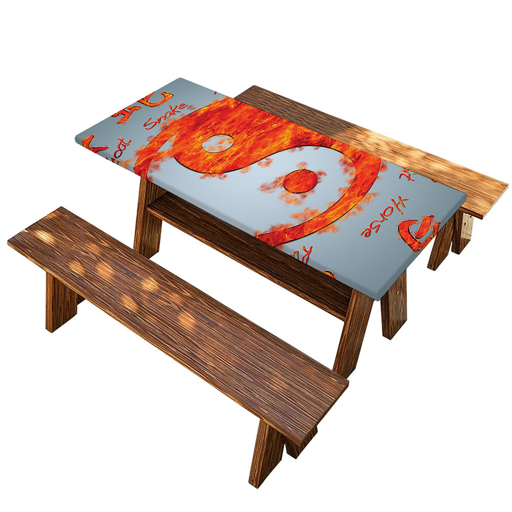 Fire Yin Yang Chinese Zodiac Print Picnic Table Cover