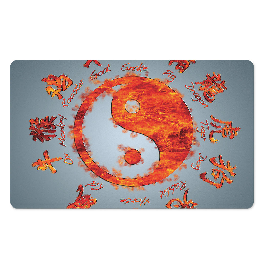 Fire Yin Yang Chinese Zodiac Print Polyester Doormat