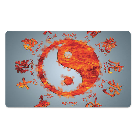Fire Yin Yang Chinese Zodiac Print Polyester Doormat