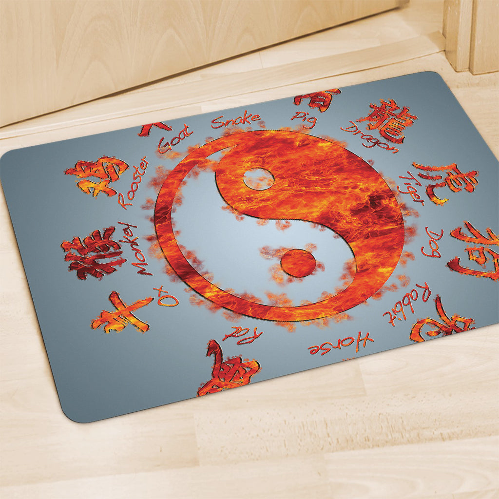 Fire Yin Yang Chinese Zodiac Print Polyester Doormat