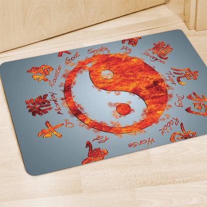 Fire Yin Yang Chinese Zodiac Print Polyester Doormat