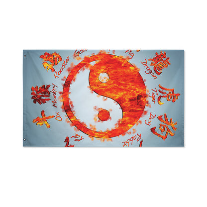 Fire Yin Yang Chinese Zodiac Print Polyester Flag