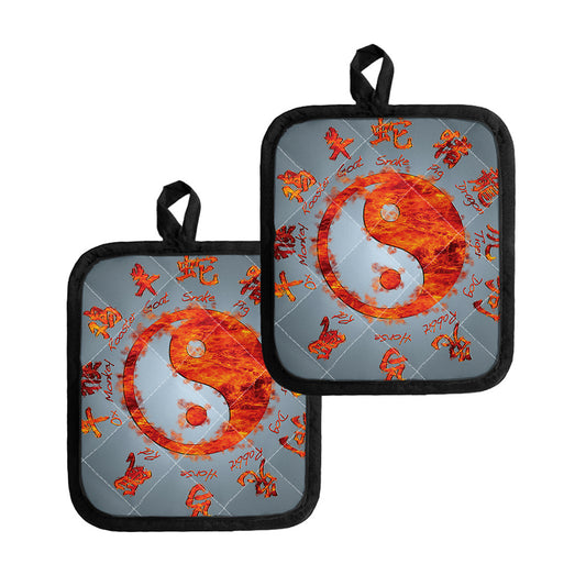 Fire Yin Yang Chinese Zodiac Print Pot Holders