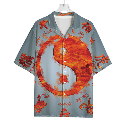Fire Yin Yang Chinese Zodiac Print Rayon Hawaiian Shirt