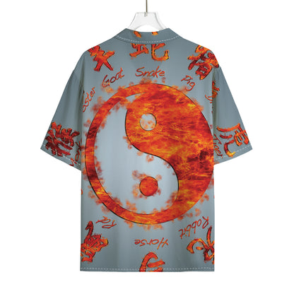 Fire Yin Yang Chinese Zodiac Print Rayon Hawaiian Shirt