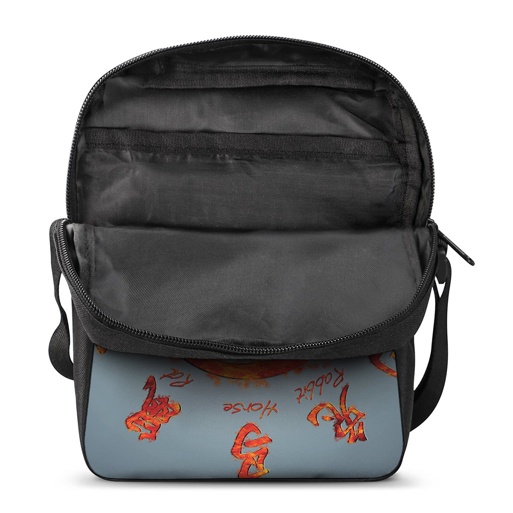 Fire Yin Yang Chinese Zodiac Print Rectangular Crossbody Bag