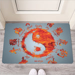 Fire Yin Yang Chinese Zodiac Print Rubber Doormat
