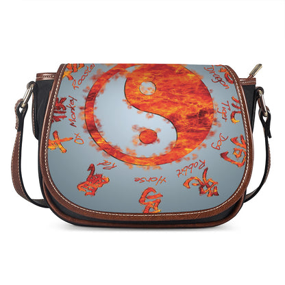 Fire Yin Yang Chinese Zodiac Print Saddle Bag