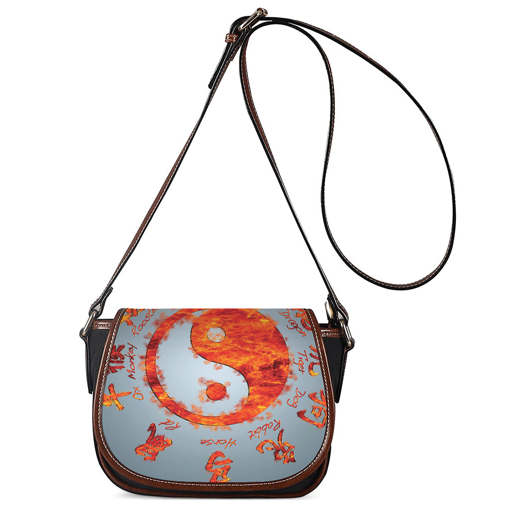 Fire Yin Yang Chinese Zodiac Print Saddle Bag