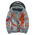 Fire Yin Yang Chinese Zodiac Print Sherpa Lined Zip Up Hoodie