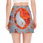 Fire Yin Yang Chinese Zodiac Print Side Slit Mini Skirt