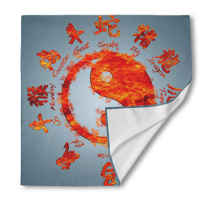 Fire Yin Yang Chinese Zodiac Print Silk Bandana