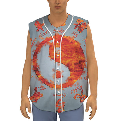 Fire Yin Yang Chinese Zodiac Print Sleeveless Baseball Jersey