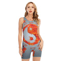 Fire Yin Yang Chinese Zodiac Print Sleeveless One Piece Swimsuit