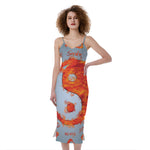 Fire Yin Yang Chinese Zodiac Print Slim Fit Midi Cami Dress