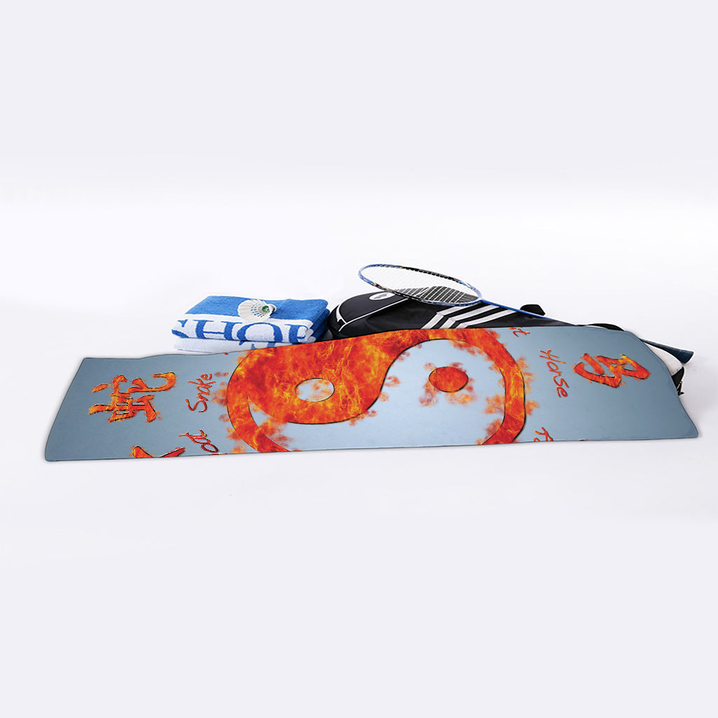 Fire Yin Yang Chinese Zodiac Print Sports Towel