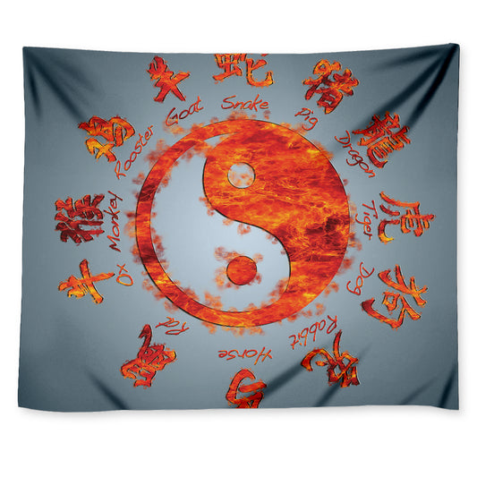 Fire Yin Yang Chinese Zodiac Print Tapestry