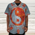 Fire Yin Yang Chinese Zodiac Print Textured Short Sleeve Shirt