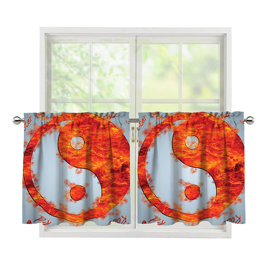 Fire Yin Yang Chinese Zodiac Print Tier Curtains