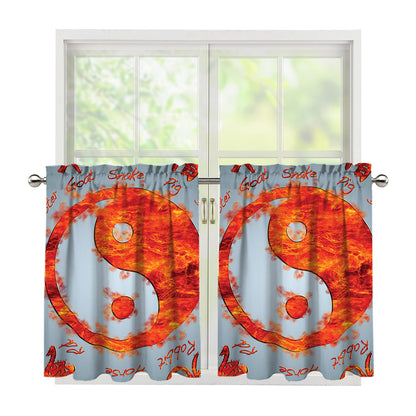 Fire Yin Yang Chinese Zodiac Print Tier Curtains