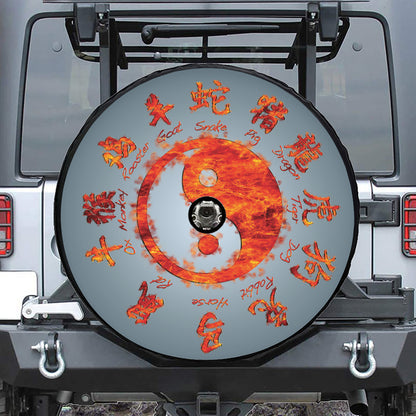 Fire Yin Yang Chinese Zodiac Print Tire Cover With Camera Hole