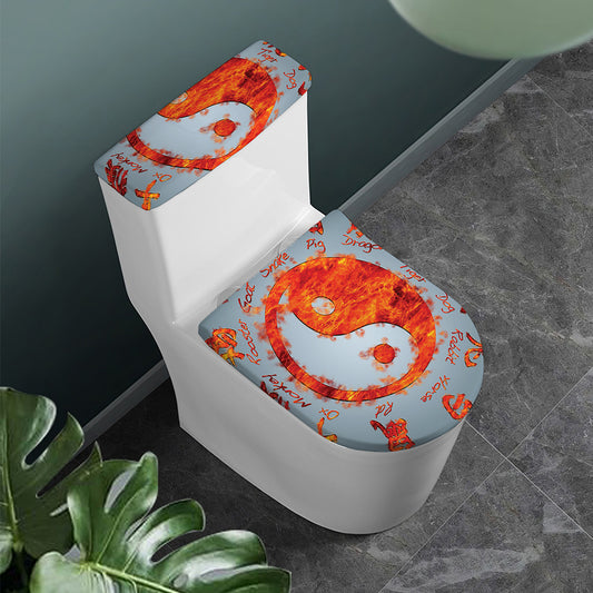 Fire Yin Yang Chinese Zodiac Print Toilet Lid And Tank Cover Set