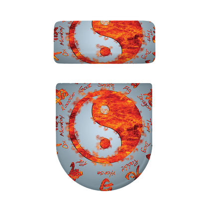 Fire Yin Yang Chinese Zodiac Print Toilet Lid And Tank Cover Set