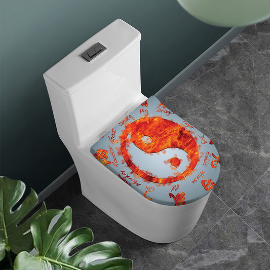 Fire Yin Yang Chinese Zodiac Print Toilet Lid Cover