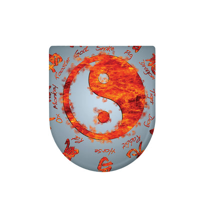Fire Yin Yang Chinese Zodiac Print Toilet Lid Cover
