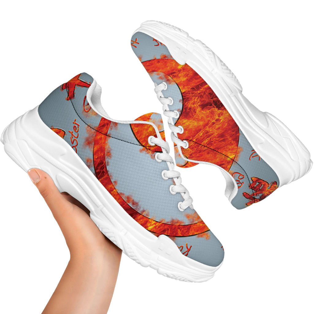 Fire Yin Yang Chinese Zodiac Print White Chunky Shoes