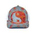 Fire Yin Yang Chinese Zodiac Print White Mesh Trucker Hat