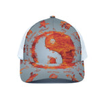 Fire Yin Yang Chinese Zodiac Print White Mesh Trucker Cap