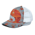 Fire Yin Yang Chinese Zodiac Print White Mesh Trucker Cap
