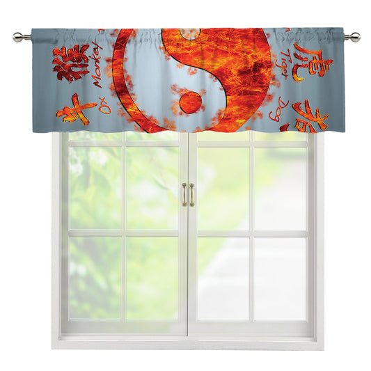 Fire Yin Yang Chinese Zodiac Print Window Valance