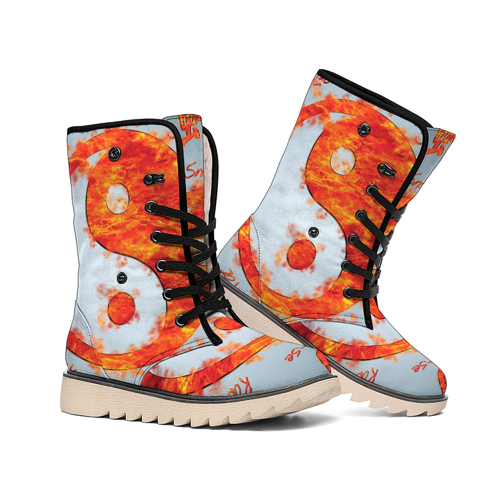 Fire Yin Yang Chinese Zodiac Print Winter Boots