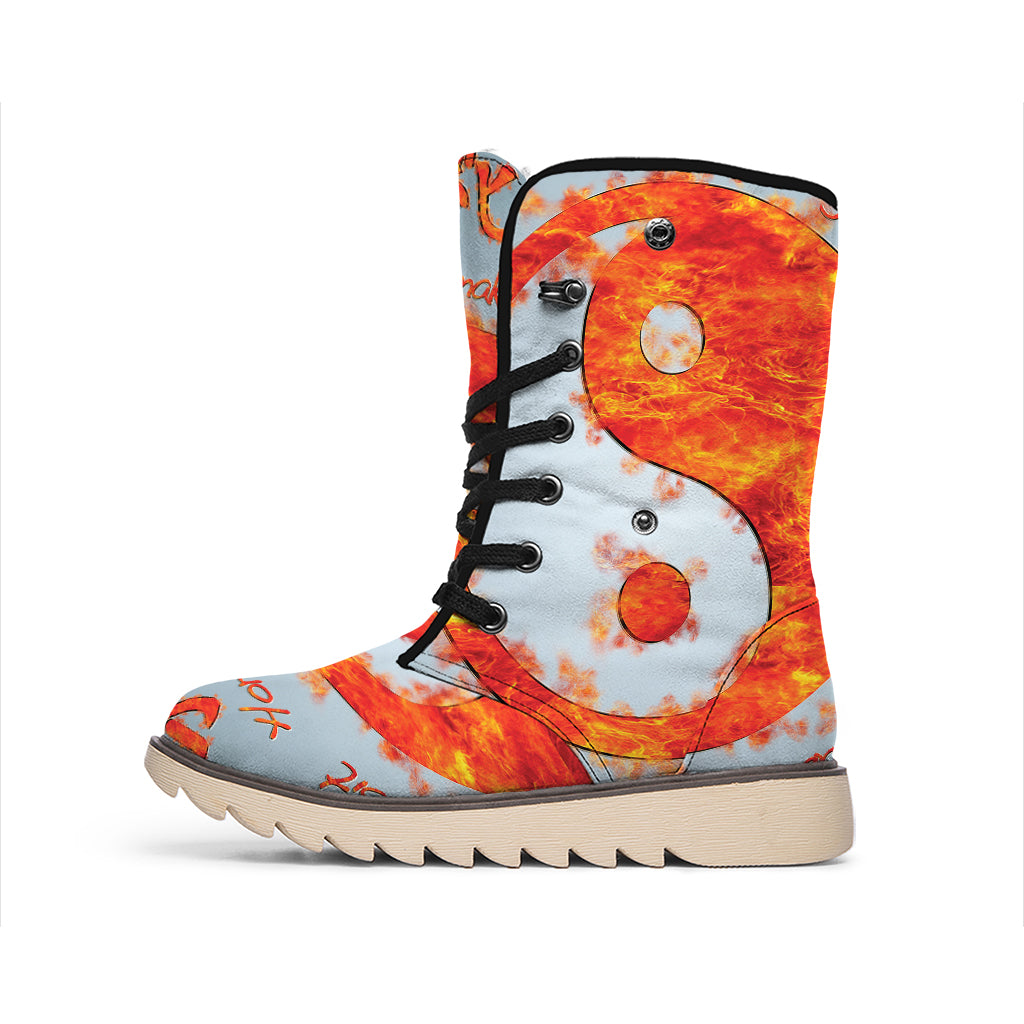 Fire Yin Yang Chinese Zodiac Print Winter Boots