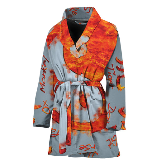 Fire Yin Yang Chinese Zodiac Print Women's Bathrobe