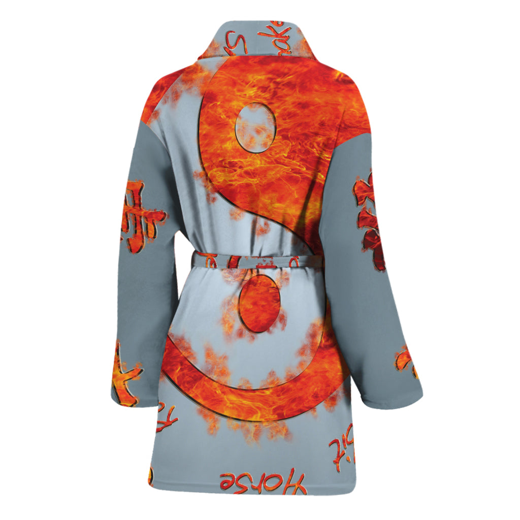 Fire Yin Yang Chinese Zodiac Print Women's Bathrobe