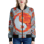 Fire Yin Yang Chinese Zodiac Print Women's Bomber Jacket