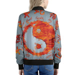 Fire Yin Yang Chinese Zodiac Print Women's Bomber Jacket
