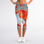 Fire Yin Yang Chinese Zodiac Print Women's Capri Leggings