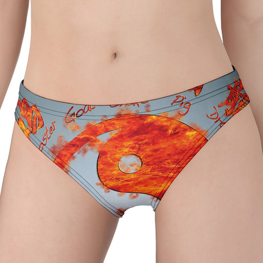 Fire Yin Yang Chinese Zodiac Print Women's Panties
