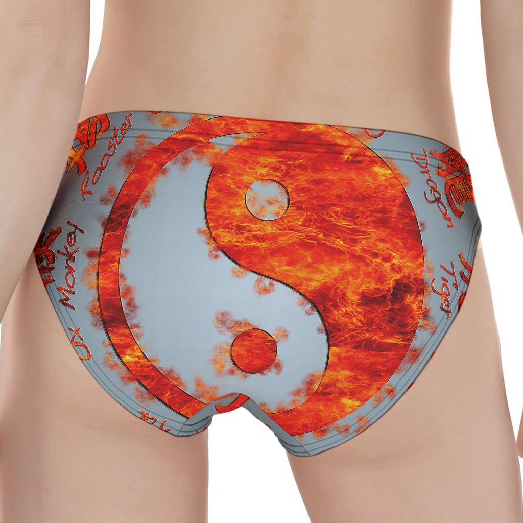 Fire Yin Yang Chinese Zodiac Print Women's Panties
