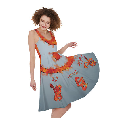 Fire Yin Yang Chinese Zodiac Print Women's Sleeveless Dress