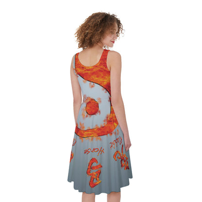 Fire Yin Yang Chinese Zodiac Print Women's Sleeveless Dress