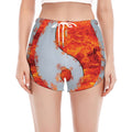 Fire Yin Yang Chinese Zodiac Print Women's Split Running Shorts